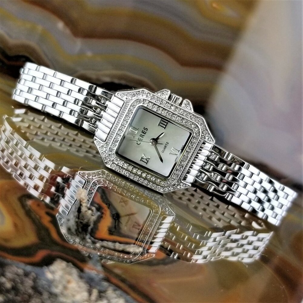 RARE New Womens CERES Silver Panther Swarovski Crystal Watch